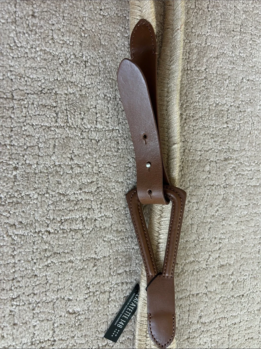 Lafayette 148 New York Natural Straw Belt with Brown Leather Trim